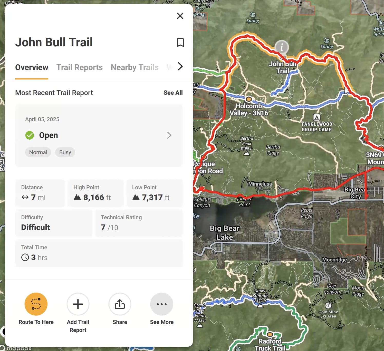 John Bull Trail screenview onX Maps screenview of John Bull Trail in Big Bear, CA